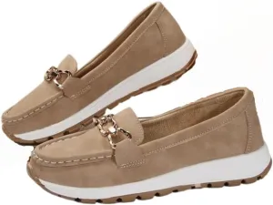 Geerta Women's Mocasines Fashion Chain Decorated Low Top Round Toe Shoes Orthopedic Sandals, Casual Comfortable Lightweight Slip on Shoes, Female Solid All-Match Shoes for Daily Wear