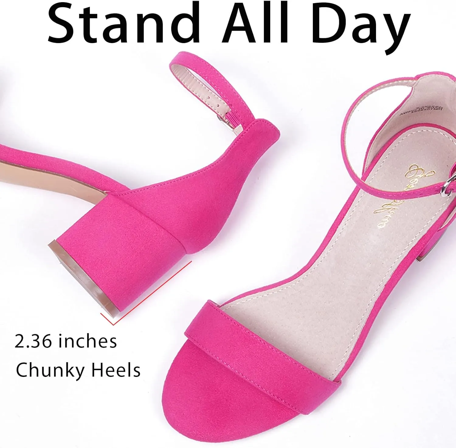 GENSHUO Women Open Toe Ankle Strap Block Chunky Low Heels Sandals for Party Prom Homecoming Dress Shoes