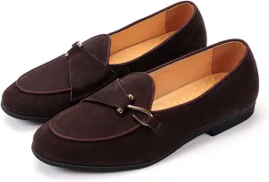 Genuine Leather Loafers for Men Suede Monk Strap Slip-On Casual Shoes