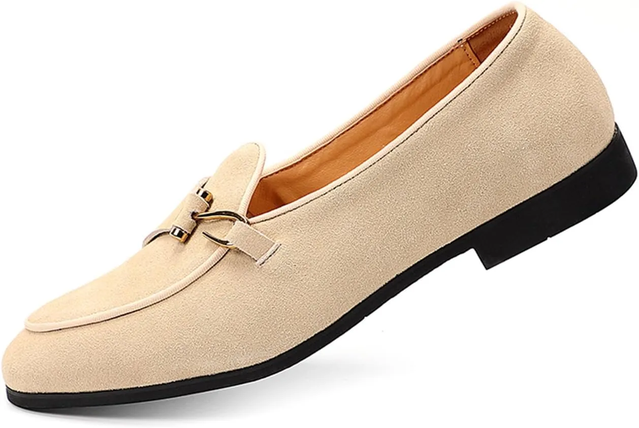 Genuine Leather Loafers for Men Suede Monk Strap Slip-On Casual Shoes