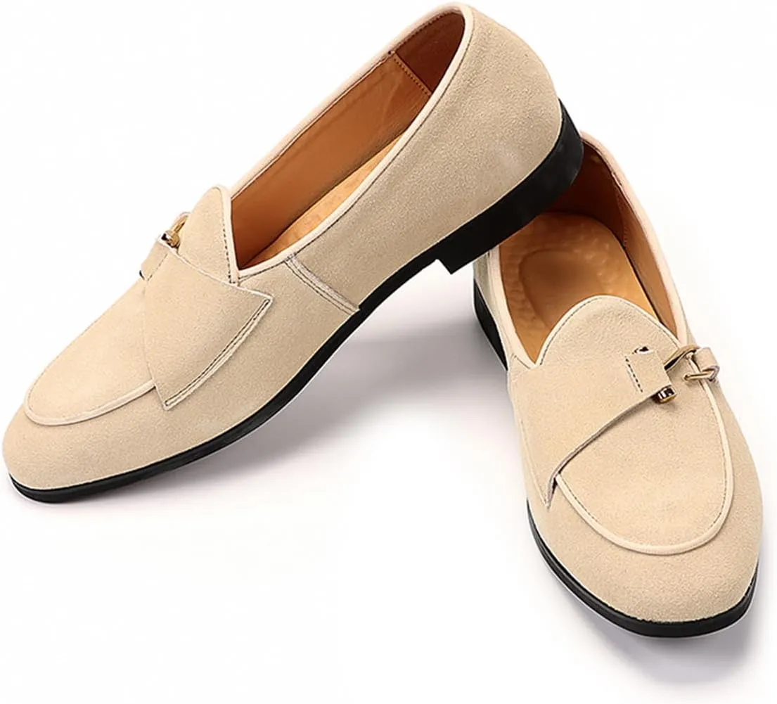 Genuine Leather Loafers for Men Suede Monk Strap Slip-On Casual Shoes