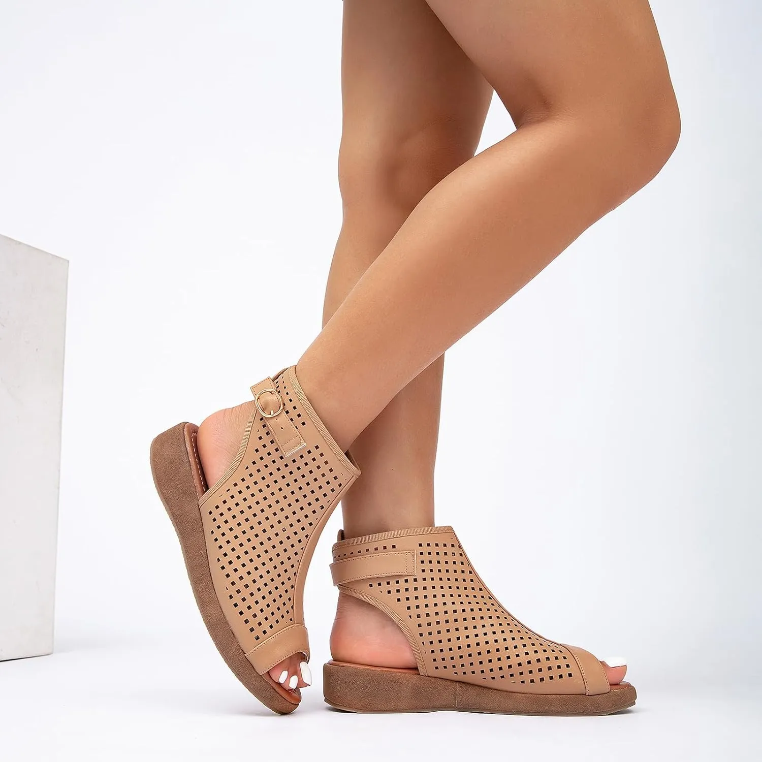 getmorebeauty Women's Platform Sandals Sling Wedge Sandals Hollow-Out Low Heel Open Toe Ankle Boots Cutout Shoes Slingback Sandals