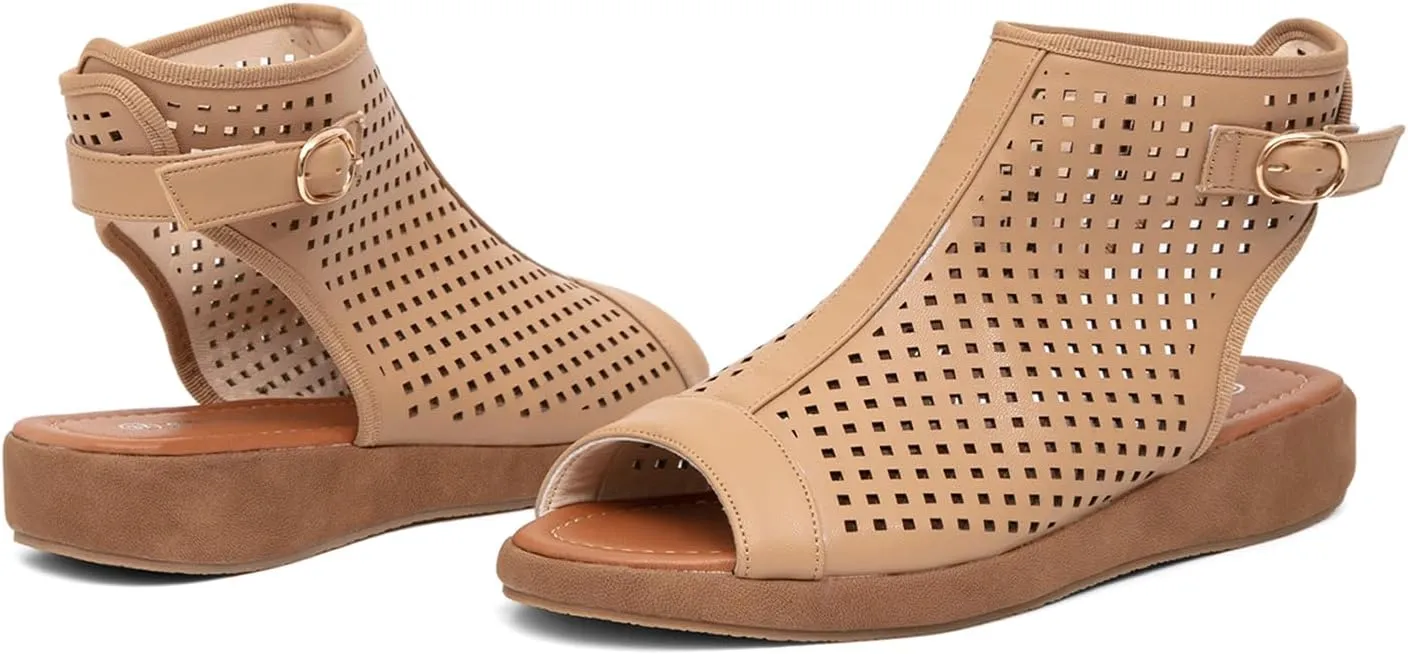 getmorebeauty Women's Platform Sandals Sling Wedge Sandals Hollow-Out Low Heel Open Toe Ankle Boots Cutout Shoes Slingback Sandals