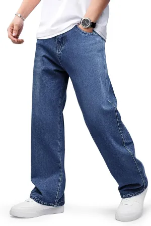GINGTTO Mens Baggy Jeans Y2k Streetwear Blue Wide Leg Jeans Men Bootcut Denim Pants Oversized 36