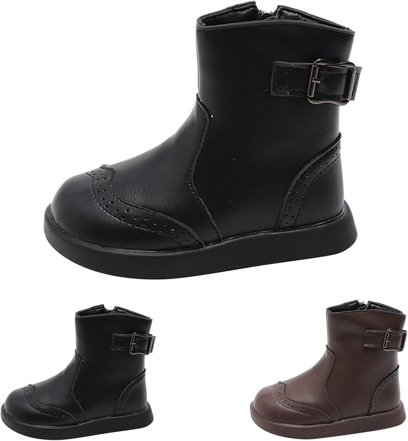 Girl Ankle Boots Soft Rubber Sole Low Heel Western Ankle Booties Kids Non-Slip Zipper Shoes with Pearl Decoration