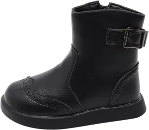 Girl Ankle Boots Soft Rubber Sole Low Heel Western Ankle Booties Kids Non-Slip Zipper Shoes with Pearl Decoration