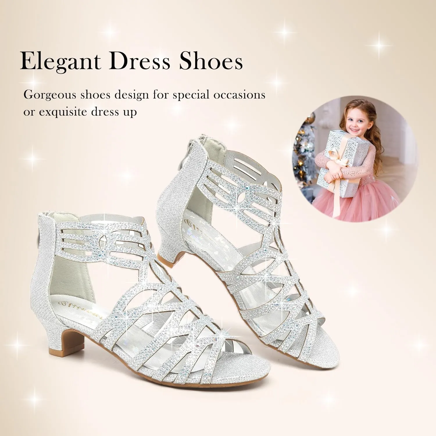 Girls High Heels Dress Pump Sandals Glitter Wedding Flower Party Princess Shoes for Kids Toddler