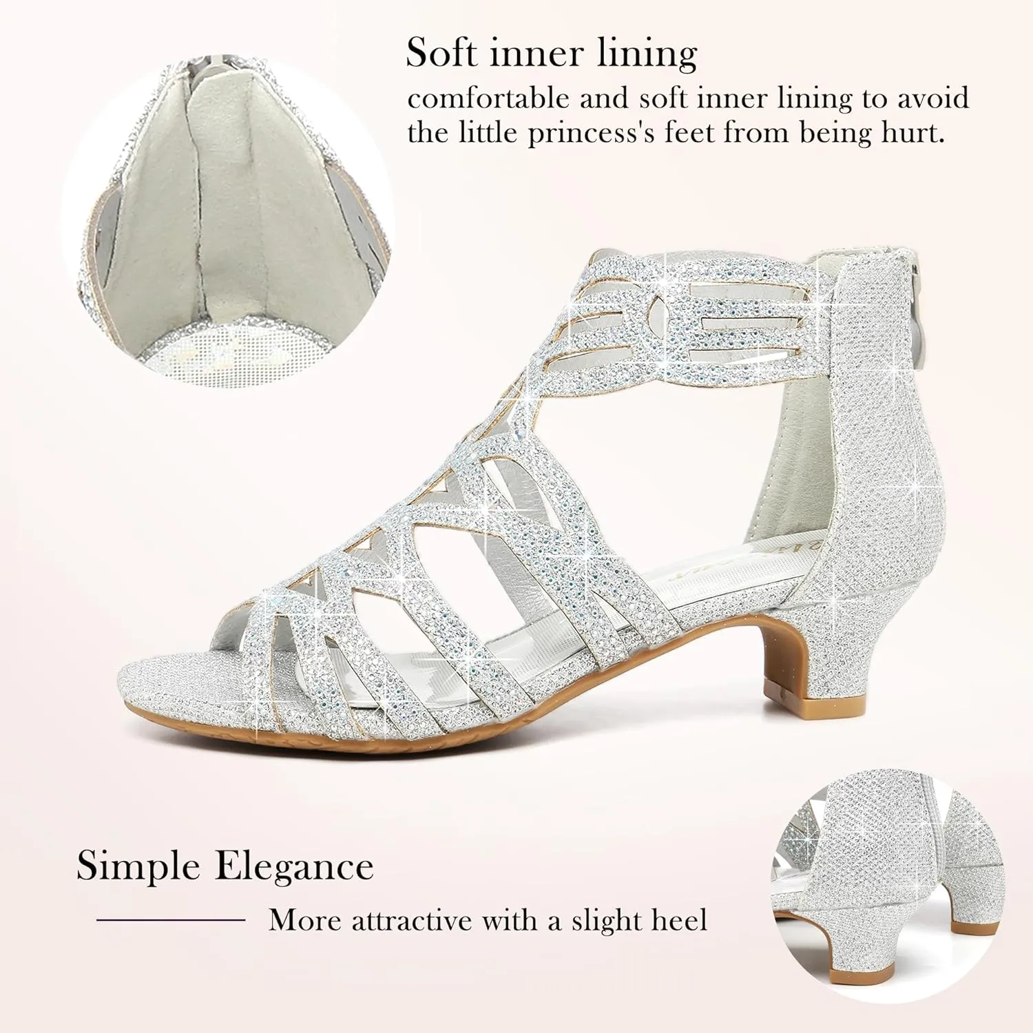 Girls High Heels Dress Pump Sandals Glitter Wedding Flower Party Princess Shoes for Kids Toddler