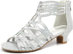 Girls High Heels Dress Pump Sandals Glitter Wedding Flower Party Princess Shoes for Kids Toddler