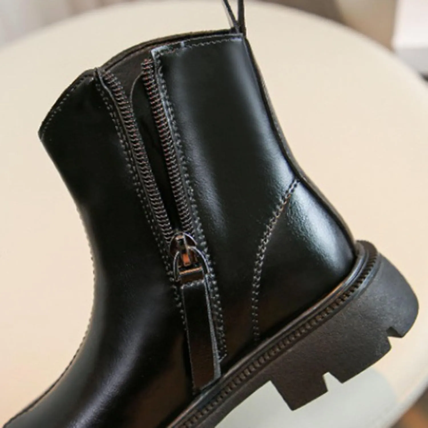 Girls Kids Side Zipper Leather Booties Sole Non Slip Soft Boots Toddler Outdoor 𝐖aterproof Shoes 𝗟ow Heel Light Comfy