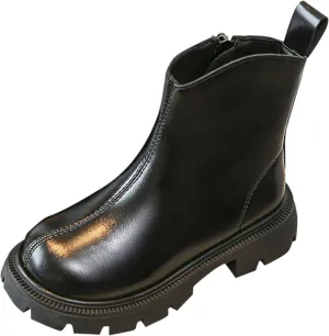 Girls Kids Side Zipper Leather Booties Sole Non Slip Soft Boots Toddler Outdoor 𝐖aterproof Shoes 𝗟ow Heel Light Comfy