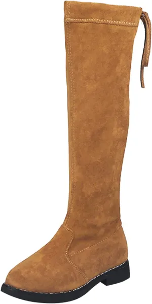 Girls Knee High Boots Casual Lace Up Winter Boots Fashion Side Zipper Riding Boots Anti-slip Walking Shoes for Kids