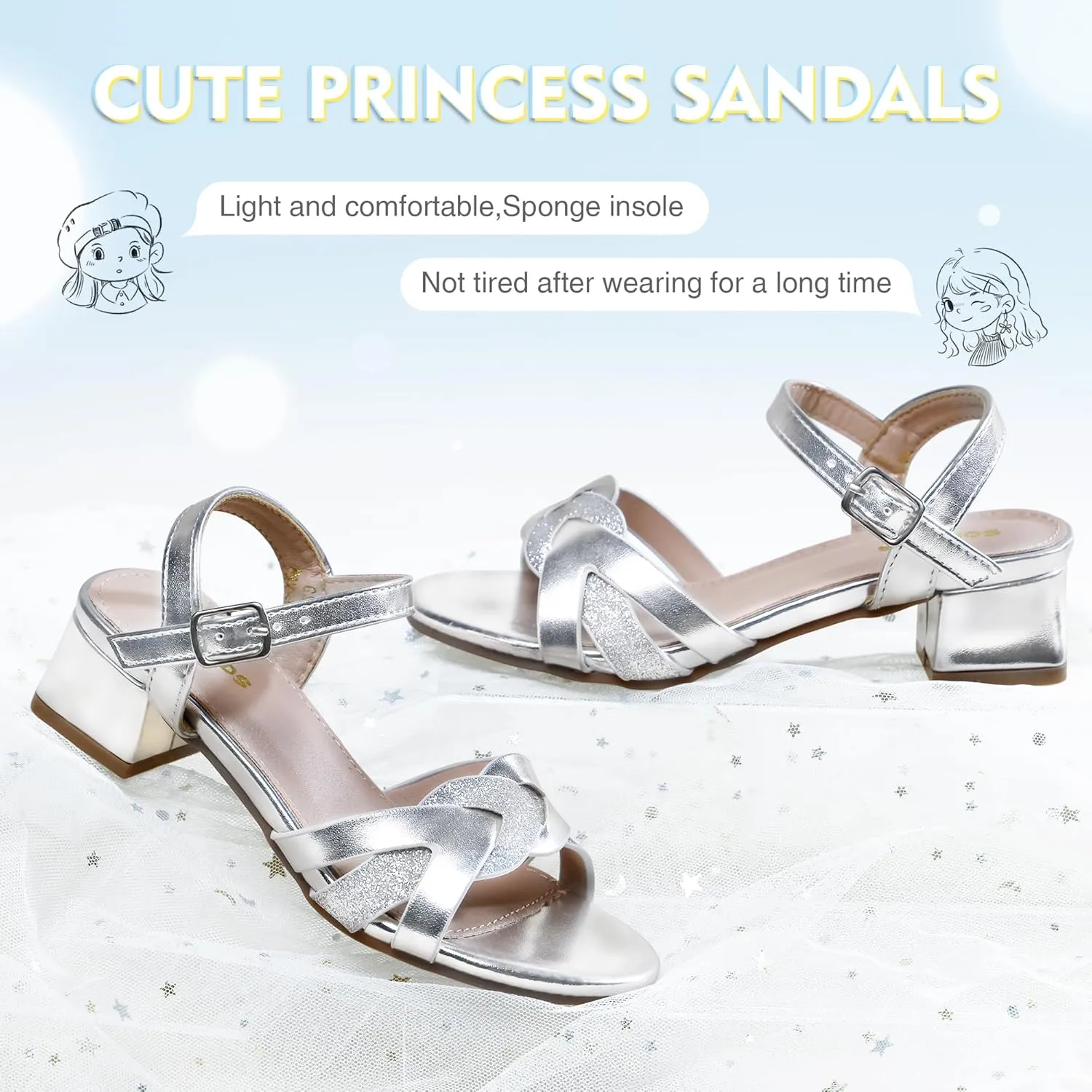 Girls Sandals Low Heels Girl Dress Shoes Open Toe Flower Girl Wedding Party for Toddler Little Big Kid