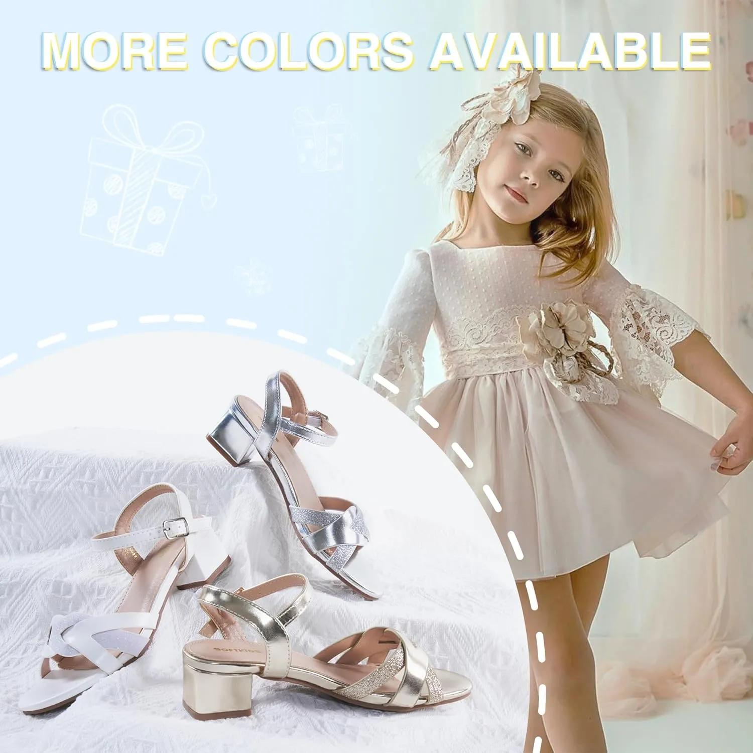 Girls Sandals Low Heels Girl Dress Shoes Open Toe Flower Girl Wedding Party for Toddler Little Big Kid
