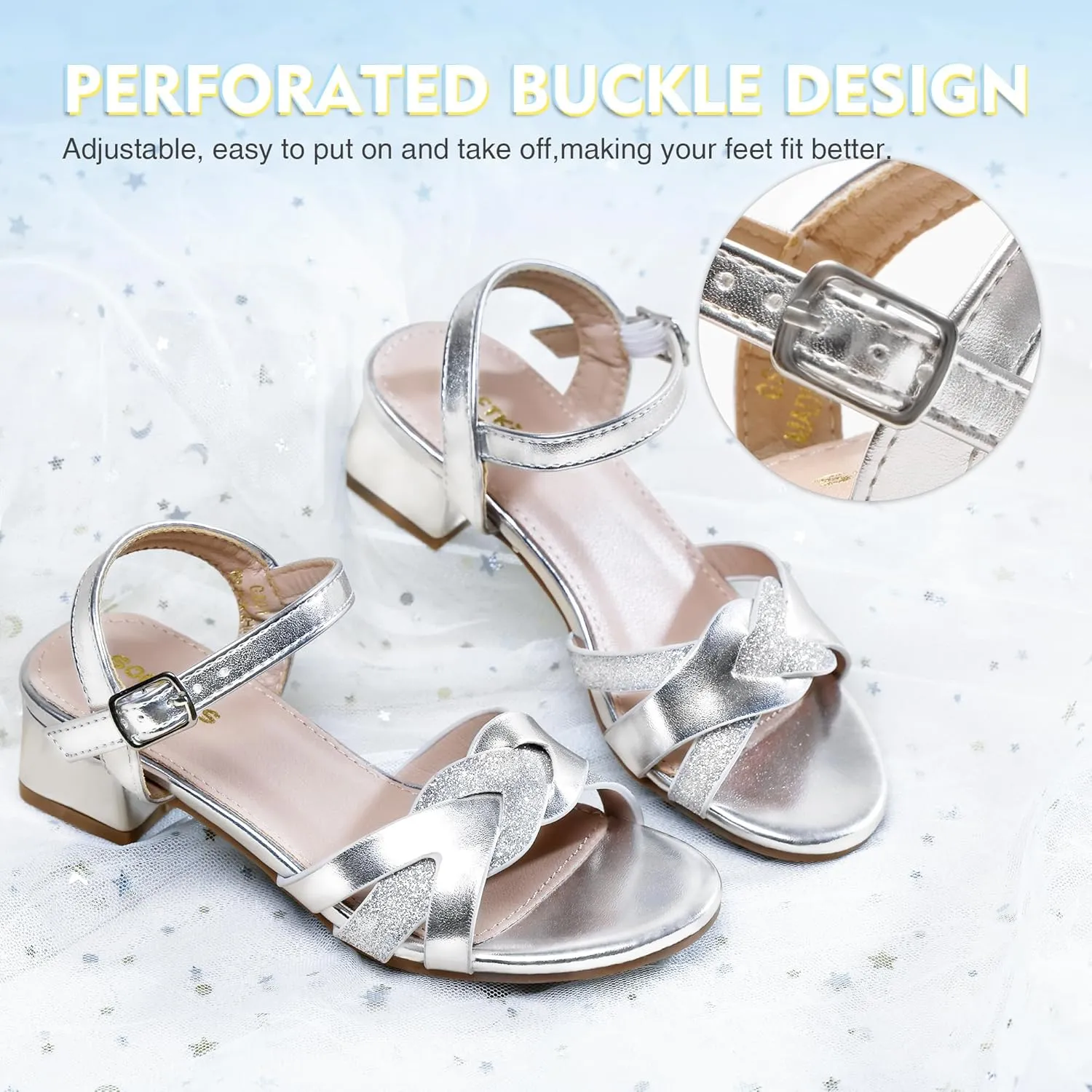 Girls Sandals Low Heels Girl Dress Shoes Open Toe Flower Girl Wedding Party for Toddler Little Big Kid