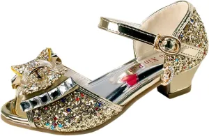 Girls Sandals Princess Shoes Fish Mouth Open Toe Flower Shoes Hollow Flower Shoes Sandals Soft (Gold, 11-11.5 Years)