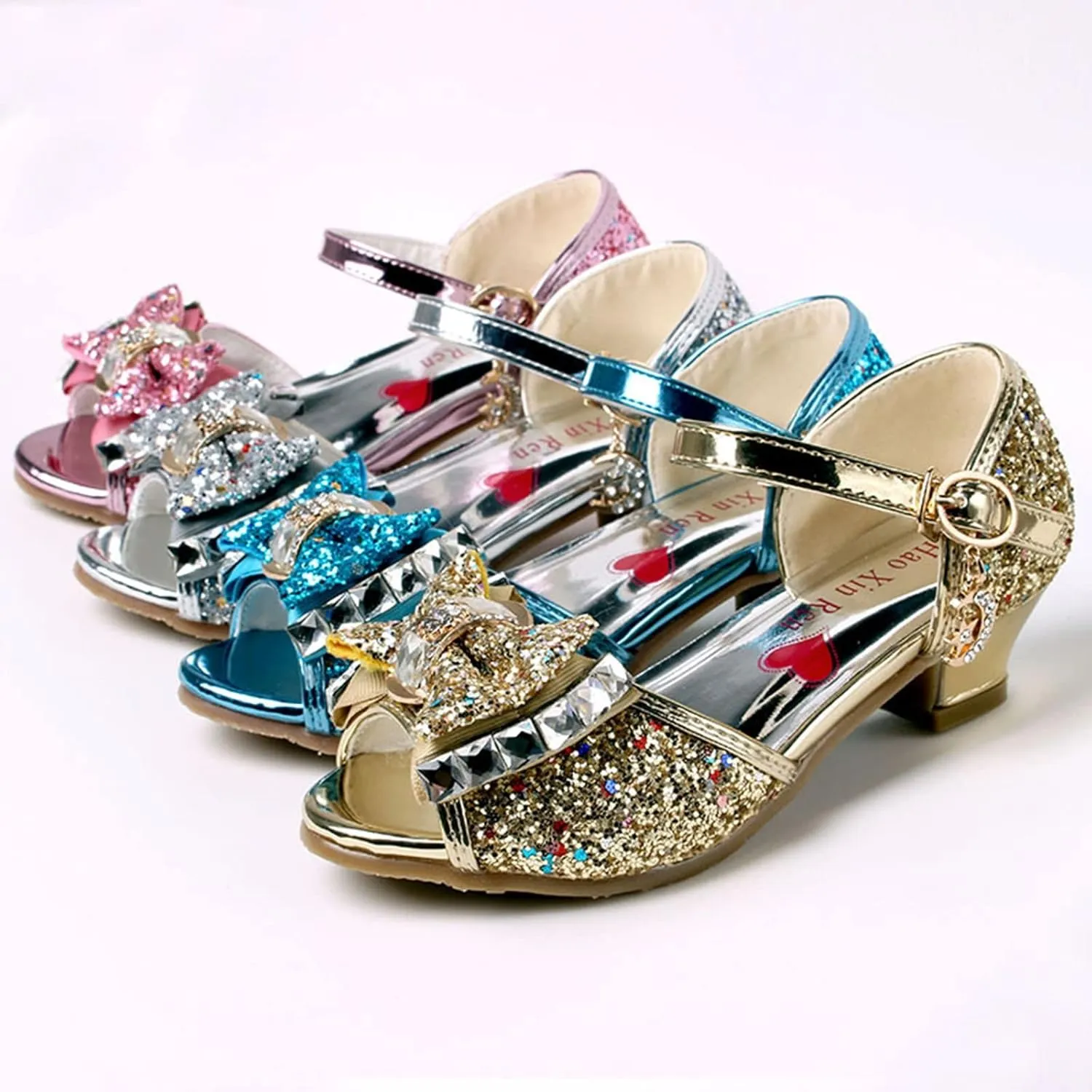Girls Sandals Princess Shoes Fish Mouth Open Toe Flower Shoes Hollow Flower Shoes Sandals Soft (Gold, 11-11.5 Years)