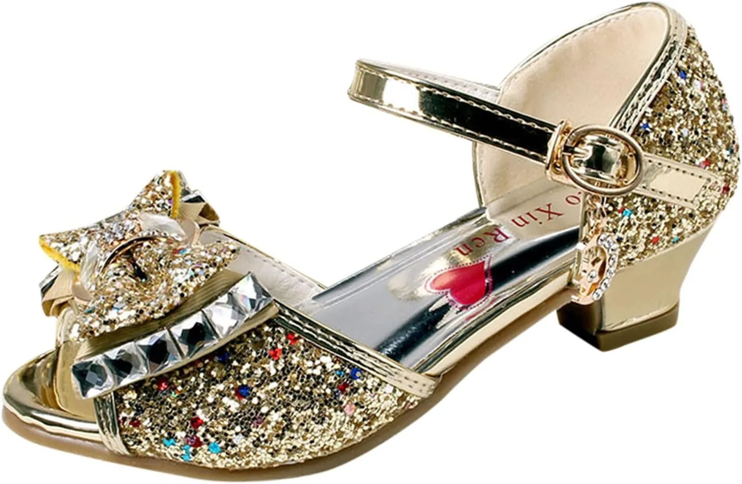 Girls Sandals Princess Shoes Fish Mouth Open Toe Flower Shoes Hollow Flower Shoes Sandals Soft (Gold, 11-11.5 Years)