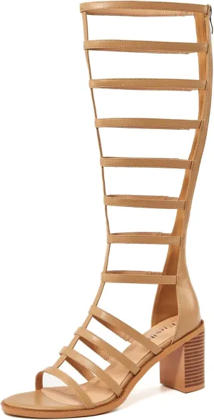 Gladiator Sandals for Women Open Toe Chunky Heel Roman Zipper Sandals