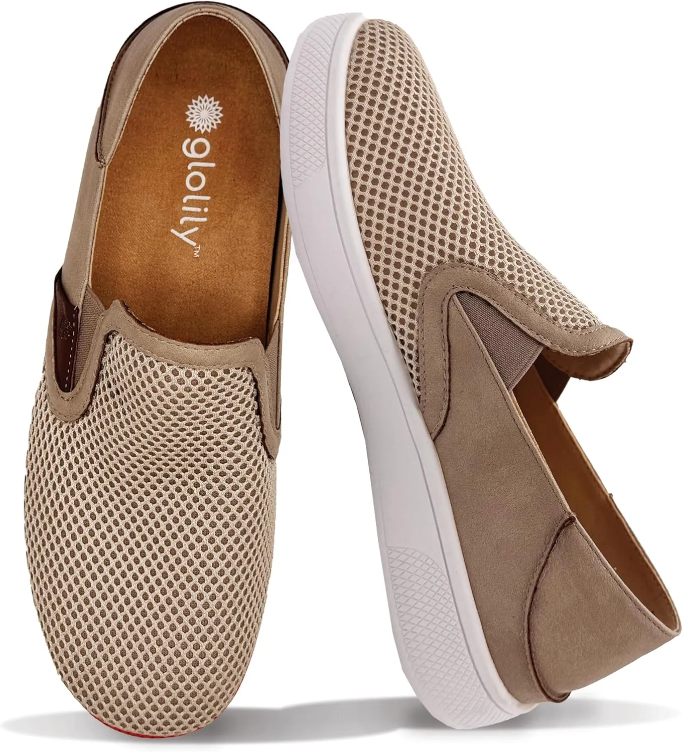 Glolily Ava Breeze Women's Slip-On Sneakers, Casual Everyday Shoes, Slip-in Heel & Breathable Mesh, Lightweight & All-Day Orthotic Arch Comfort Insole