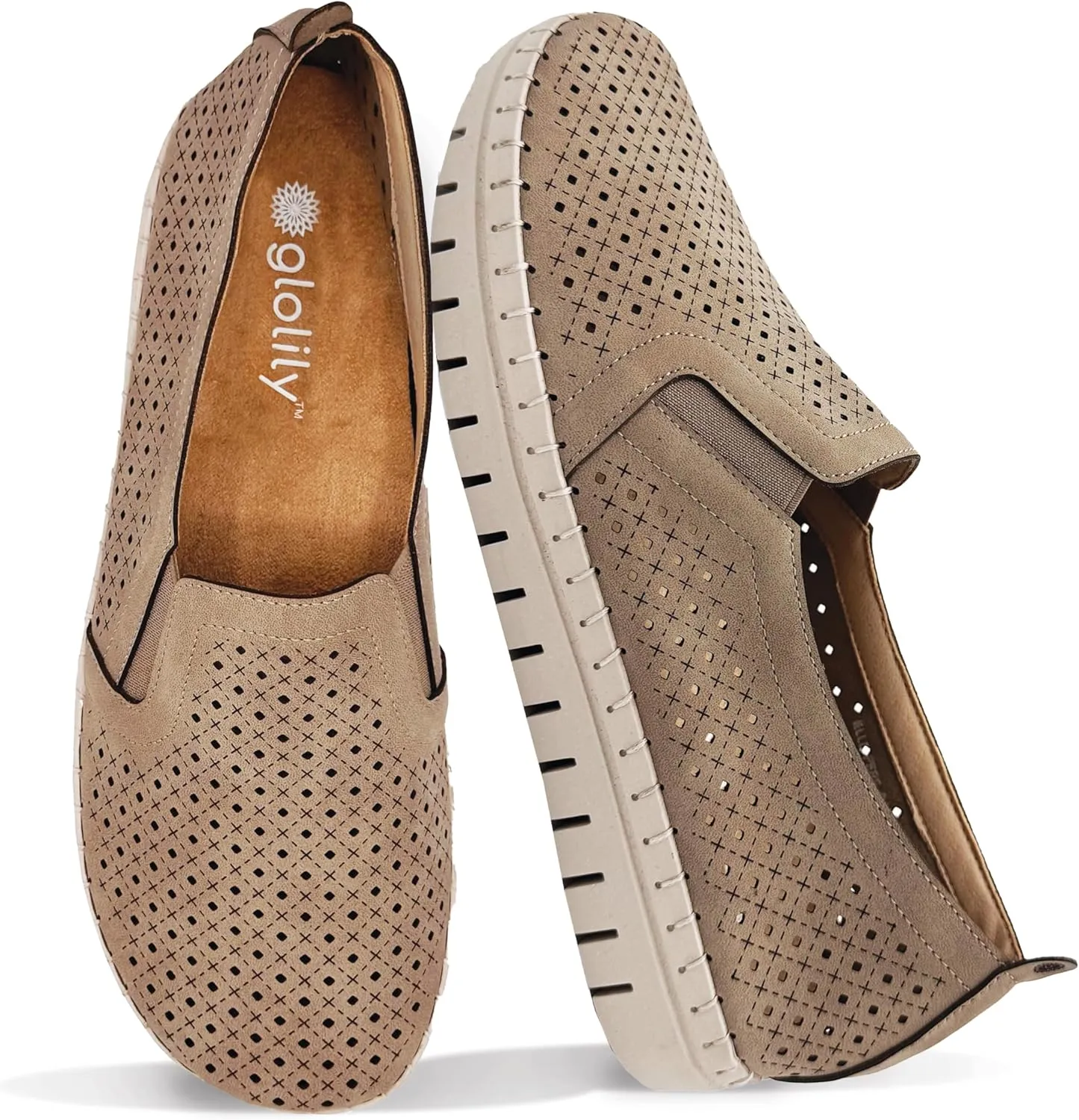Glolily Elle Perf Women's Comfort Sneakers - Orthotic Lightweight & Flexible Walking Shoes with Arch Support, Comfortable Casual Fashion Shoes for Women