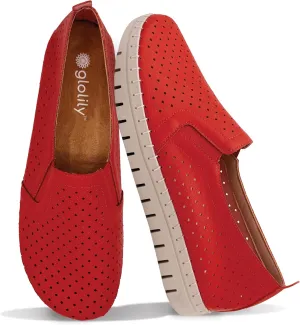 Glolily Elle Perf Women's Comfort Sneakers - Orthotic Lightweight & Flexible Walking Shoes with Arch Support, Comfortable Casual Fashion Shoes for Women