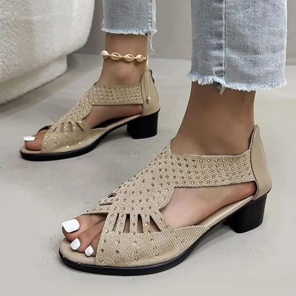 GlowStep Orthopedic Low Heel Cut-Out Sandals, Womens Orthopedic Walking Sandal, Comfortable Plantar Fasciitis Arch Support