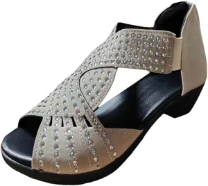 GlowStep Orthopedic Low Heel Cut-Out Sandals, Womens Orthopedic Walking Sandal, Comfortable Plantar Fasciitis Arch Support