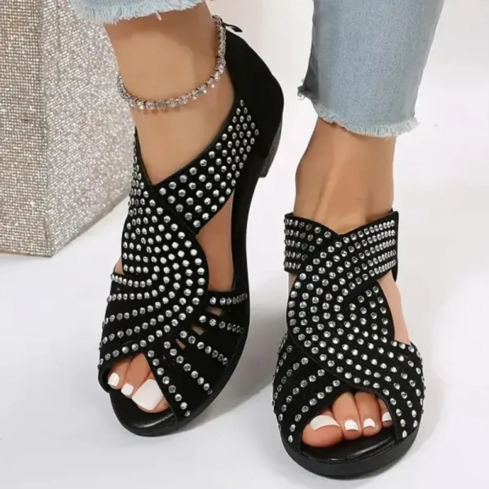 GlowStep Orthopedic Low Heel Cut-Out Sandals, Womens Orthopedic Walking Sandal, Comfortable Plantar Fasciitis Arch Support