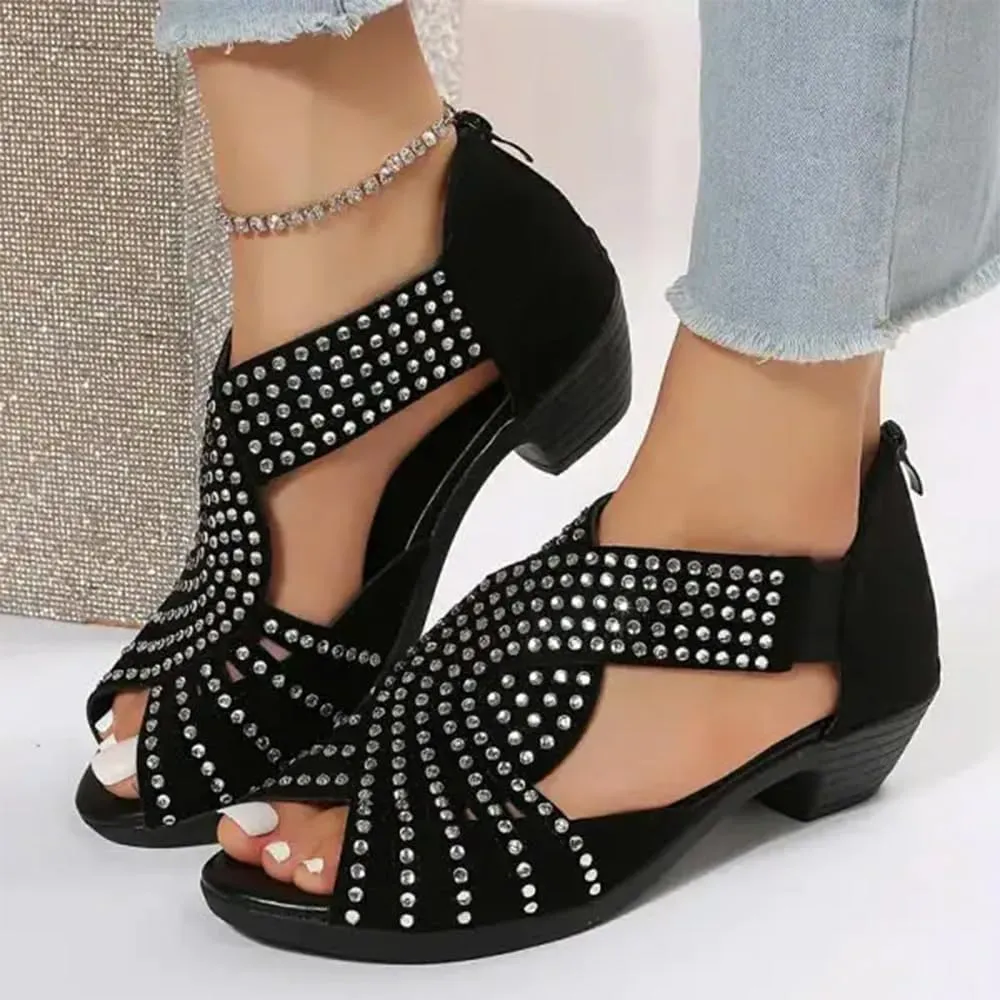 GlowStep Orthopedic Low Heel Cut-Out Sandals, Womens Orthopedic Walking Sandal, Comfortable Plantar Fasciitis Arch Support