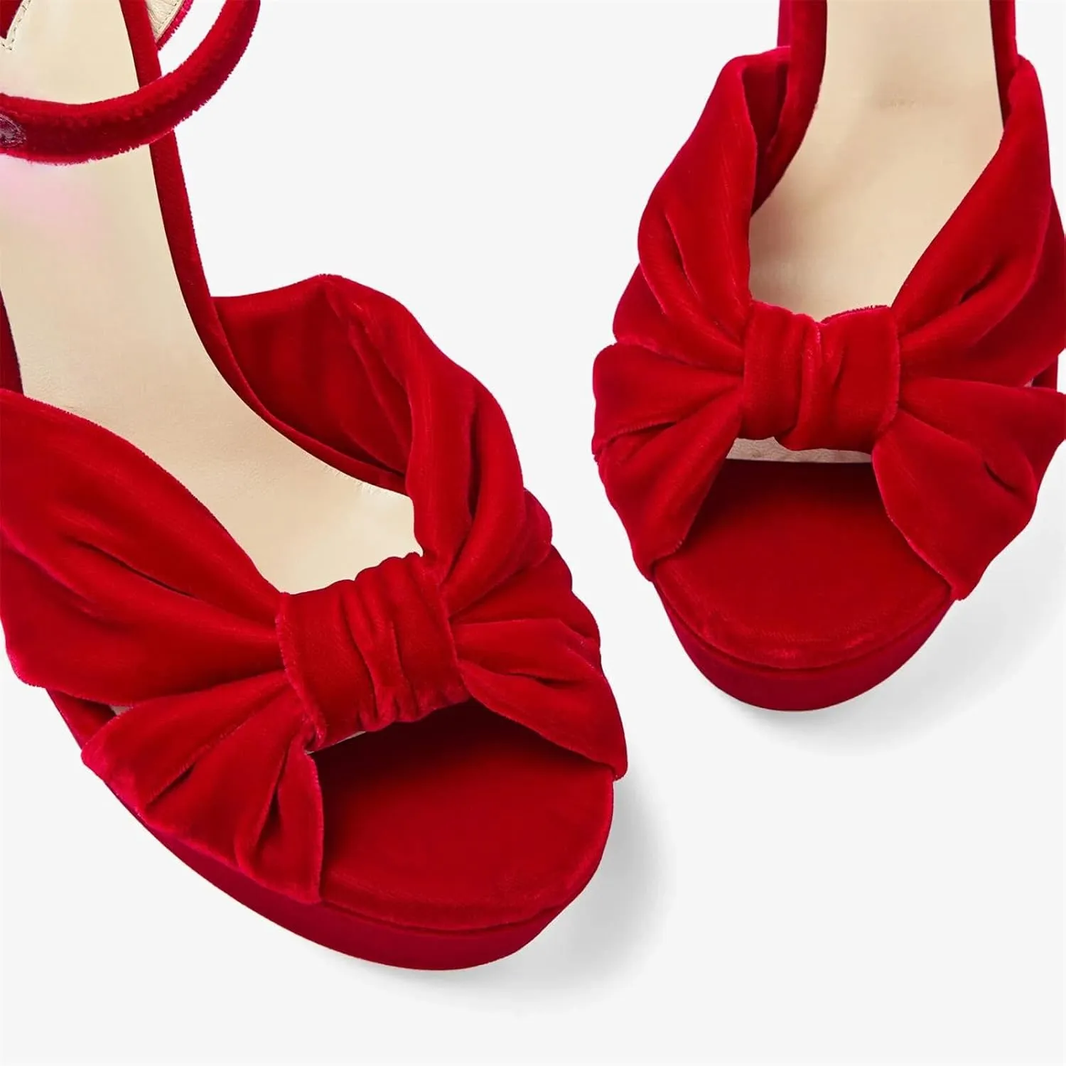 Goolita Bow Metallic Platform Heels for Women, Chunky Buckle Ankle Strap Heeled Sandals Sexy Peep Toe Wedding Bridal Shoes