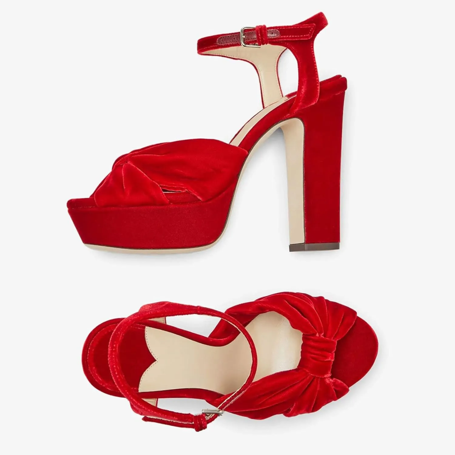 Goolita Bow Metallic Platform Heels for Women, Chunky Buckle Ankle Strap Heeled Sandals Sexy Peep Toe Wedding Bridal Shoes