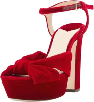 Goolita Bow Metallic Platform Heels for Women, Chunky Buckle Ankle Strap Heeled Sandals Sexy Peep Toe Wedding Bridal Shoes