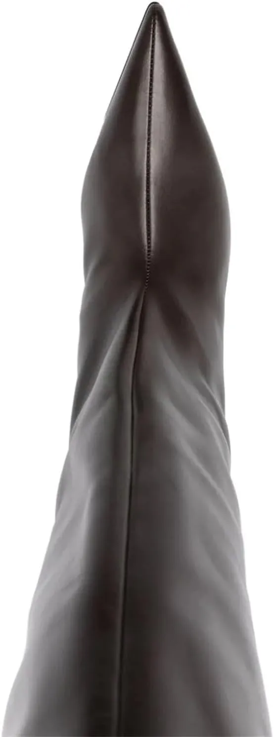 Goolita Burgundy Knee High Boots For Women, Pointed Toe Kitten Heel Wide Calf Boots Cherry Red Slip On Dress Tall Boots
