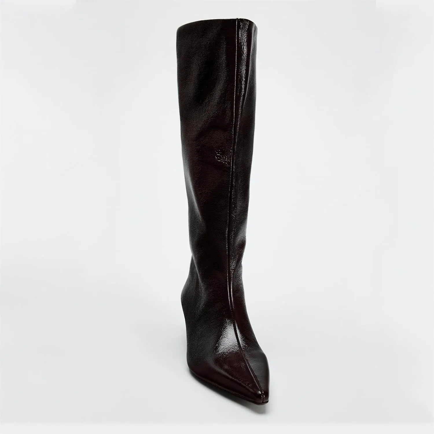 Goolita Burgundy Knee High Boots For Women, Pointed Toe Kitten Heel Wide Calf Boots Cherry Red Slip On Dress Tall Boots