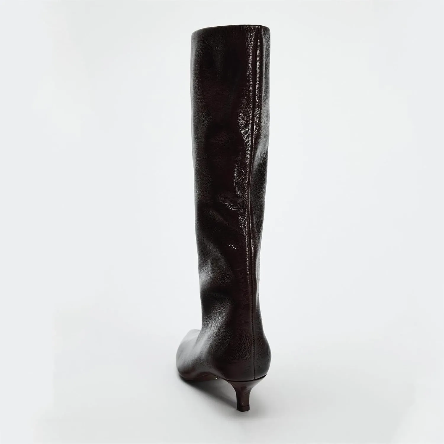 Goolita Burgundy Knee High Boots For Women, Pointed Toe Kitten Heel Wide Calf Boots Cherry Red Slip On Dress Tall Boots