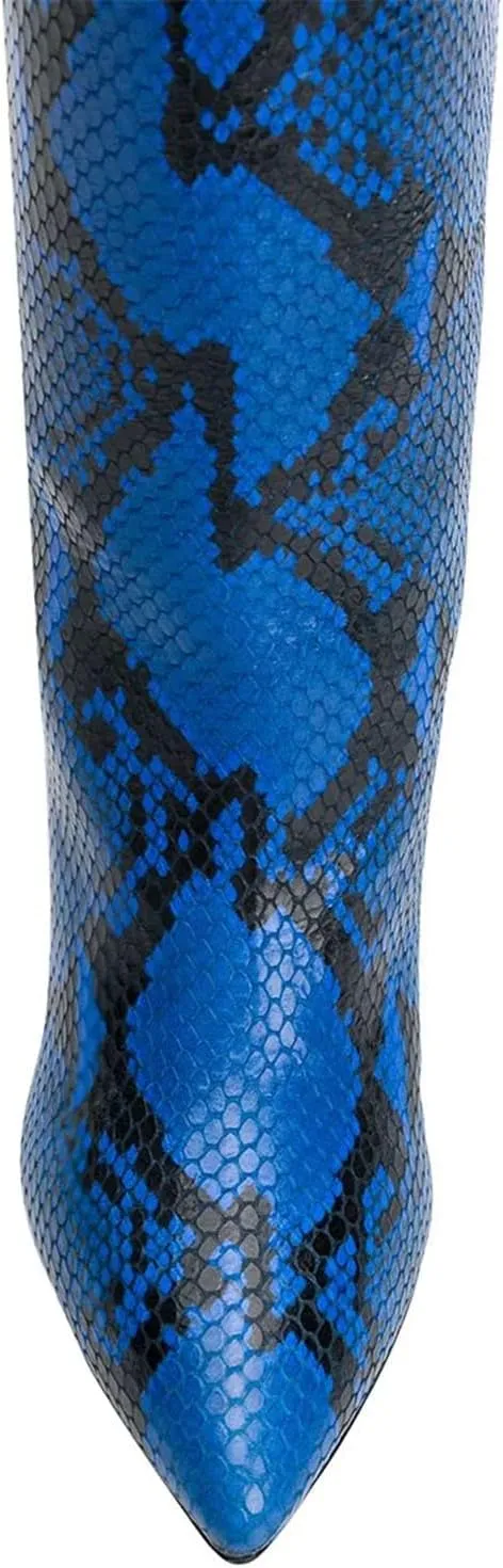 Goolita Women's Knee High Snakeskin Boots Chunky Heel Wide Calf Pull on Long Bootie