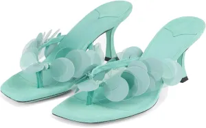 Goolita Women's Suede Sequin Stiletto Heels Flip Flops Open Square Toe Strappy Thong Slide Heeled Sandals Comfort Prom Party Mules Heels