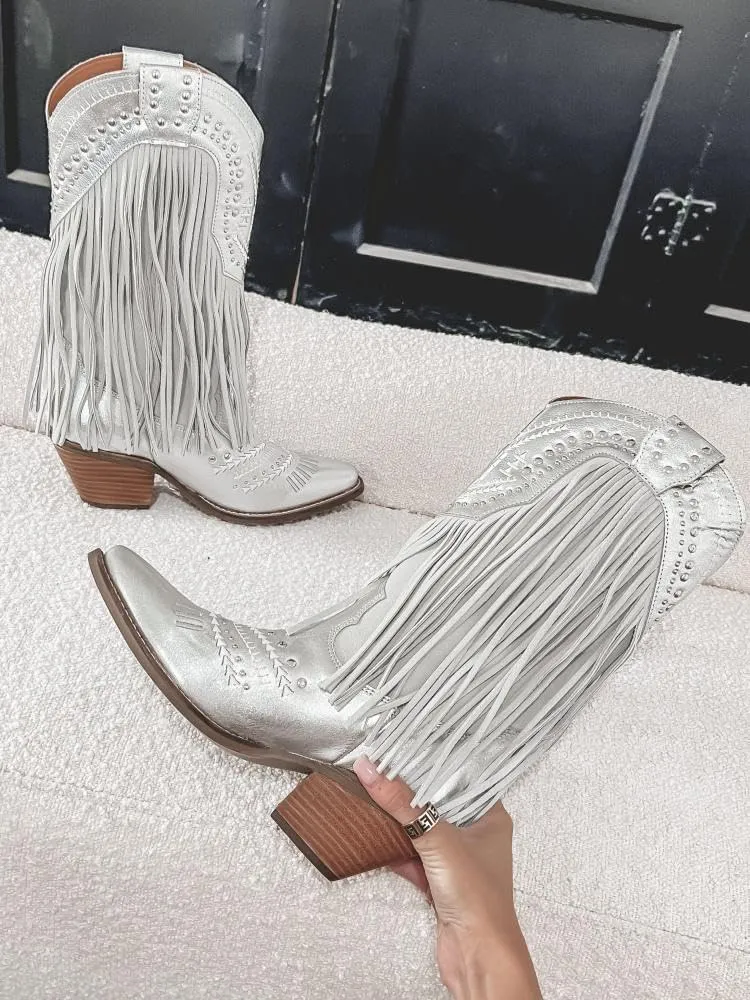 GORBINETI Fringe Boots for Women Tassels Cowboy Boots Knee High Western Boots