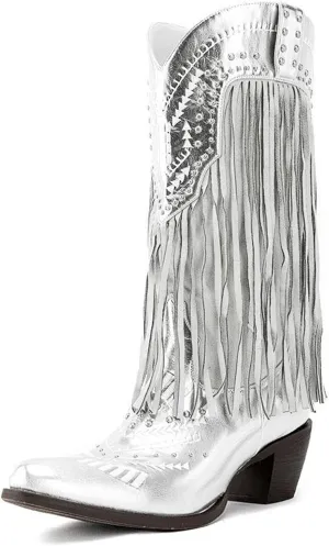 GORBINETI Fringe Boots for Women Tassels Cowboy Boots Knee High Western Boots