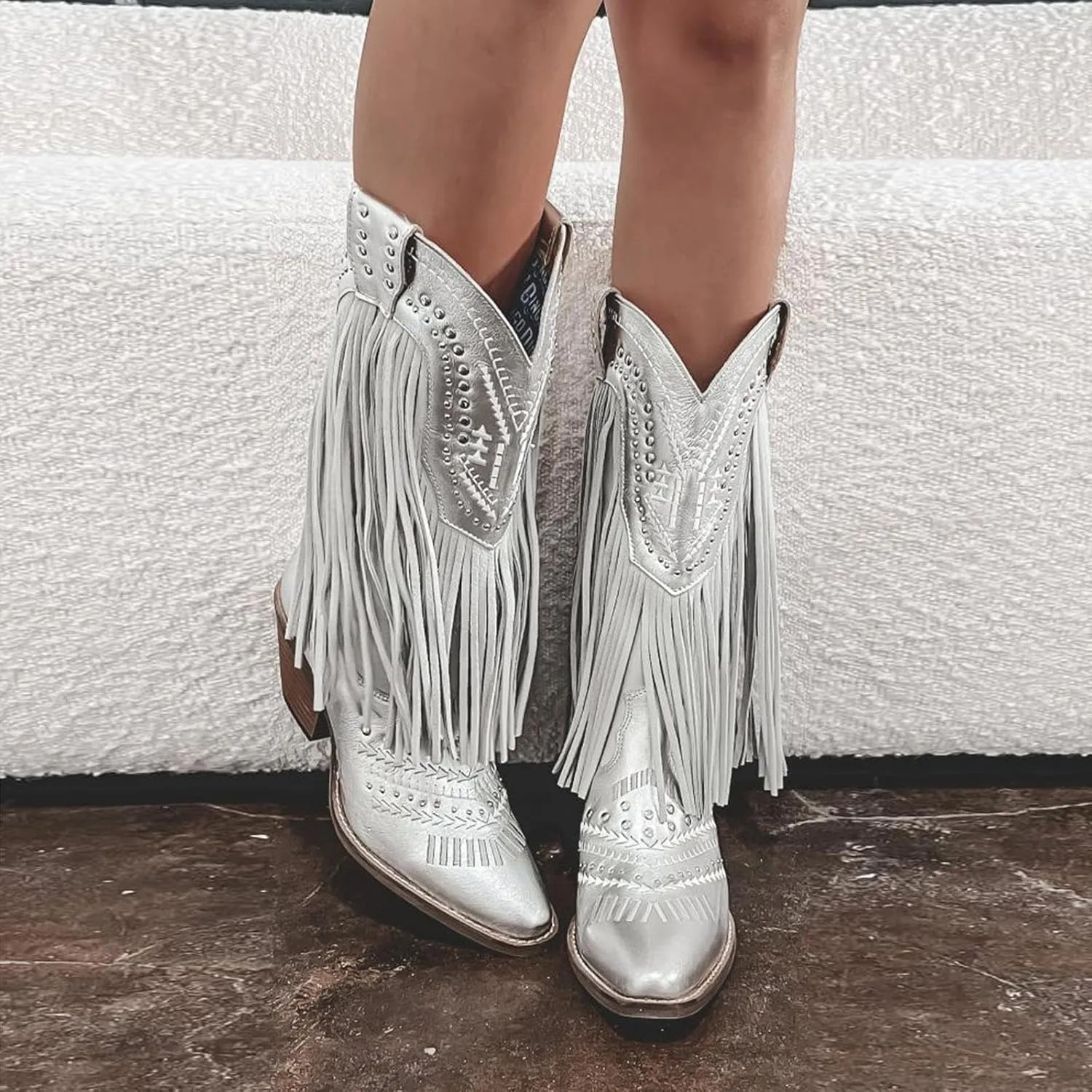 GORBINETI Fringe Boots for Women Tassels Cowboy Boots Knee High Western Boots