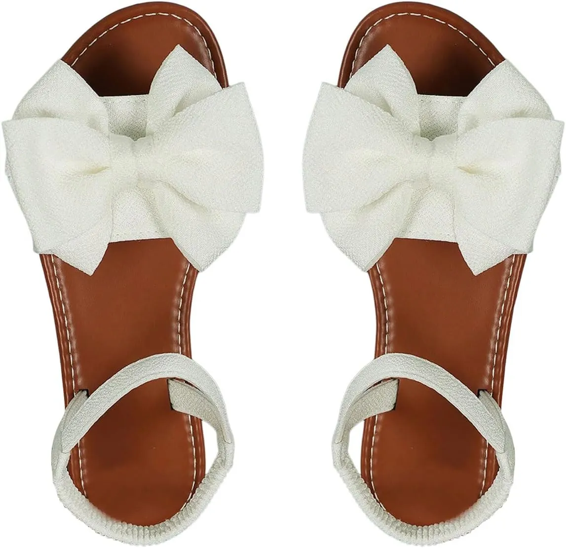 GORGLITTER Women's Bow Flat Sandals 2025 Dressy Open Toe Ankle Strap Summer Vacation Slides Shoes
