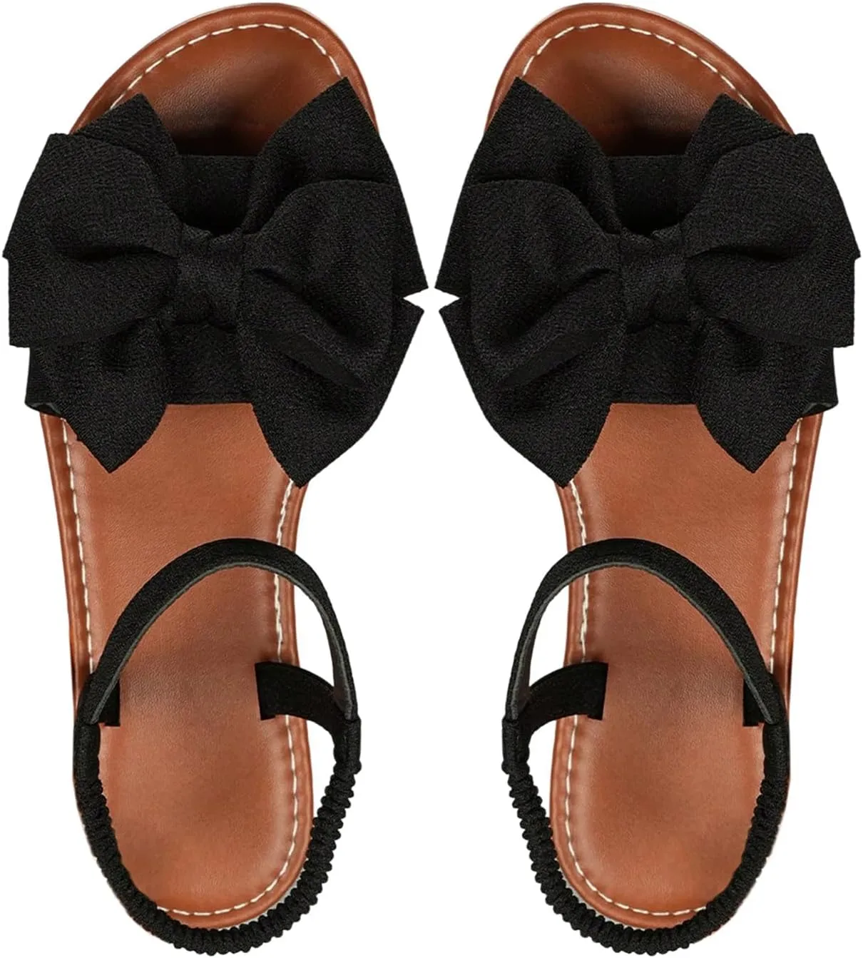 GORGLITTER Women's Bow Flat Sandals 2025 Dressy Open Toe Ankle Strap Summer Vacation Slides Shoes