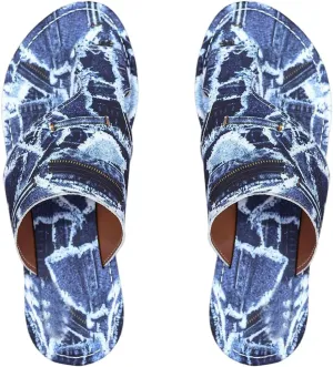 GORGLITTER Women's Denim Jean Thong Flat Sandals Open Toe Cut Out Wide Width Vacation Slide Sandals