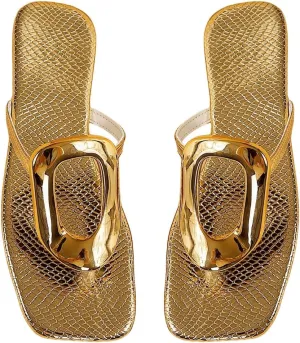 GORGLITTER Women's Gold Flip Flops Thong Flat Sandals 2025 Dressy Summer Vacation Open Toe Slides