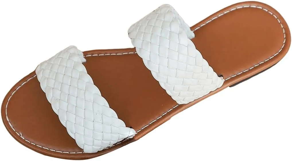 GORGLITTER Women's Leather Braided Sandal Dressy Cute Slippers Open Toe Slip on Slide Summer Vacation Sandals 2025