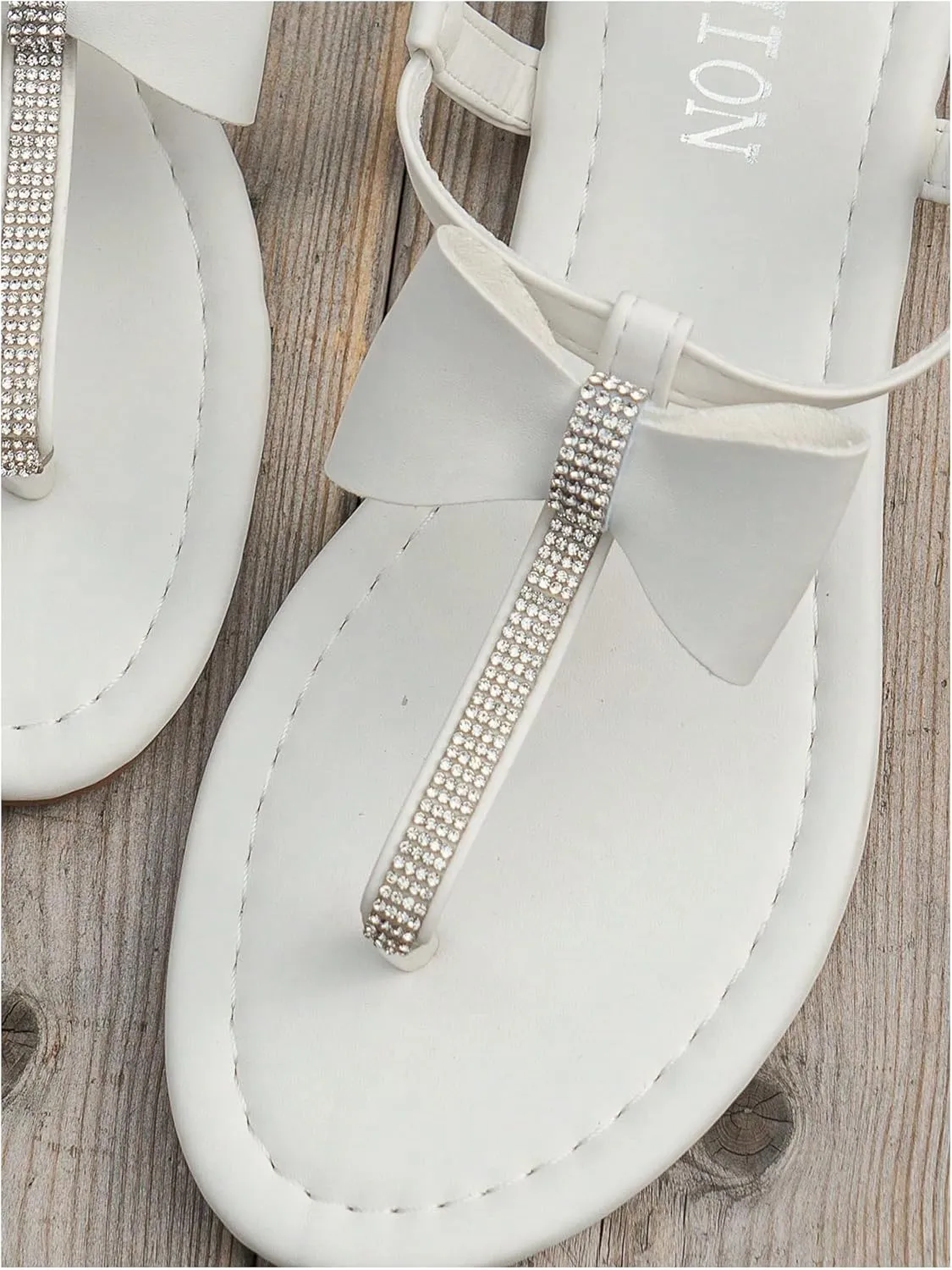 GORGLITTER Women's Rhinestone Bow Flat Sandals Dressy Thong Summer Sandals Open Toe Slingback Slide Sandals