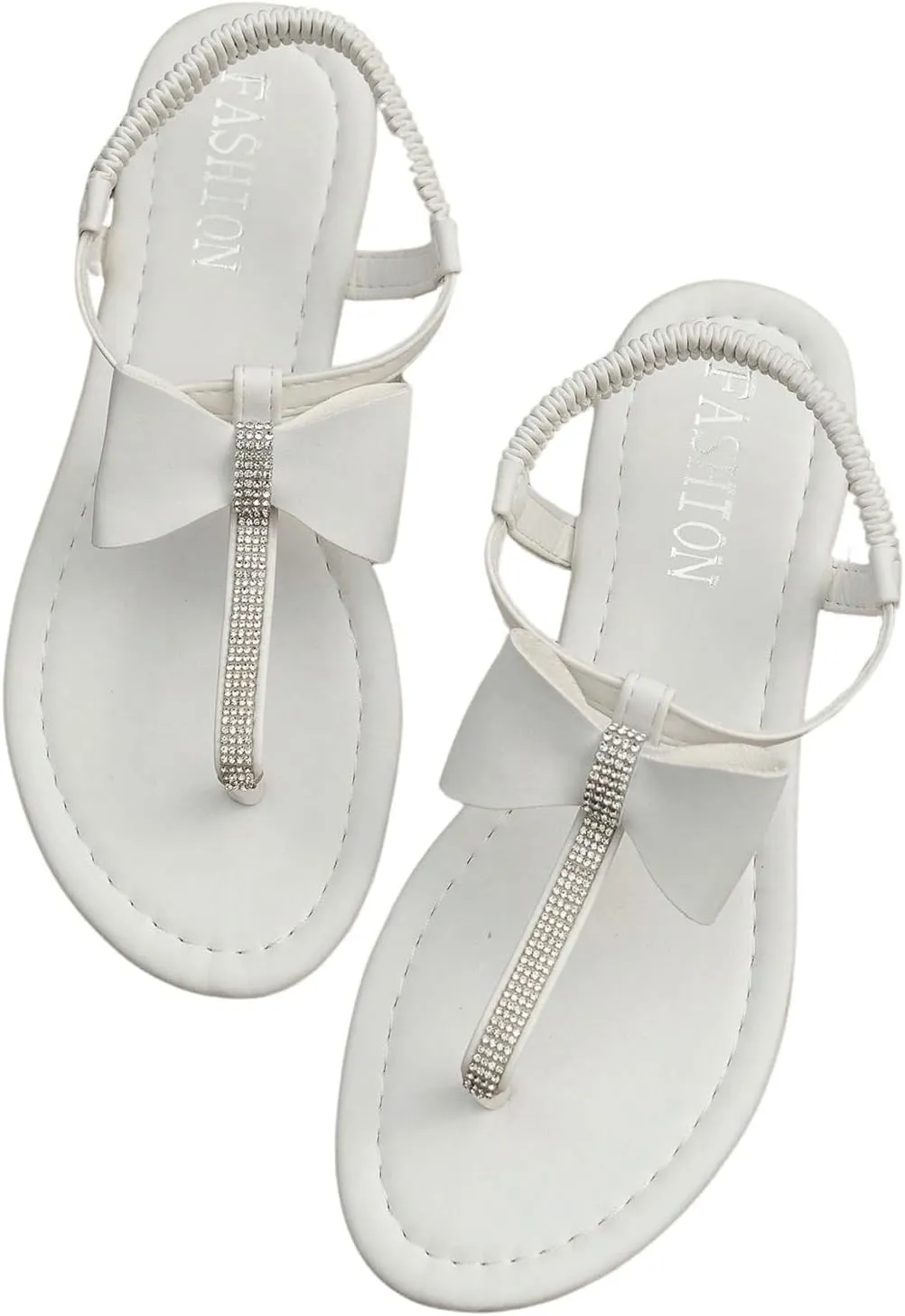 GORGLITTER Women's Rhinestone Bow Flat Sandals Dressy Thong Summer Sandals Open Toe Slingback Slide Sandals