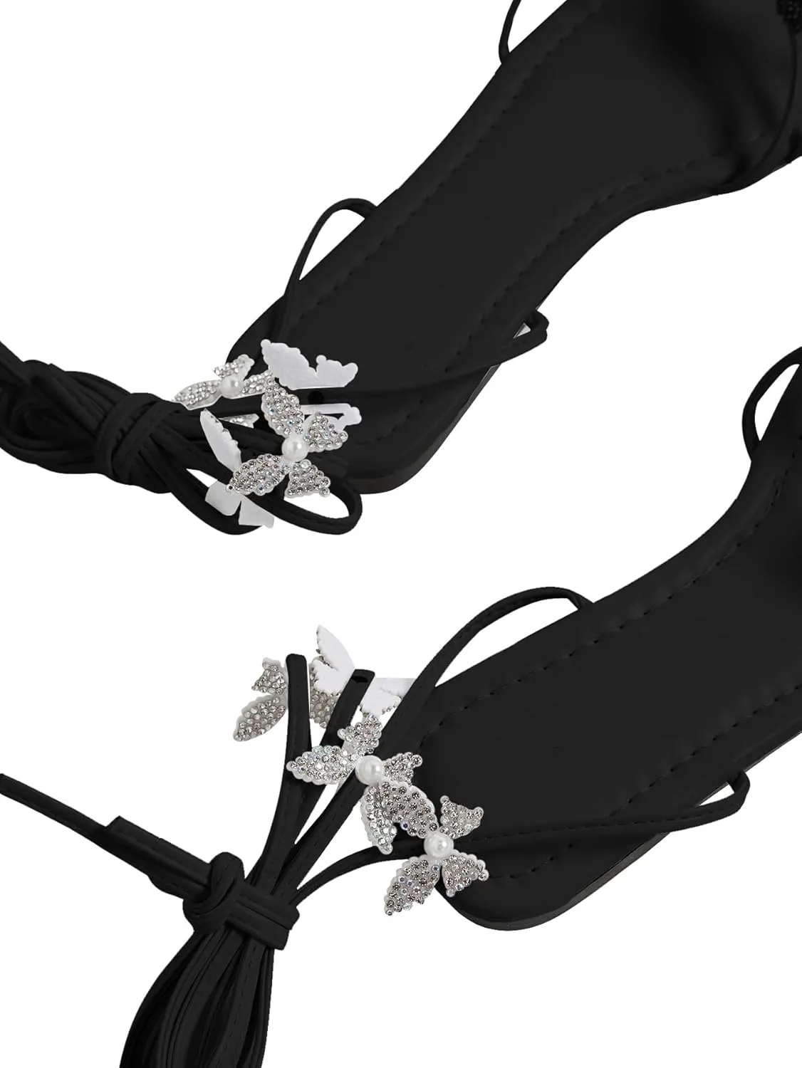 GORGLITTER Women's Sparkly Butterfly Lace Up Flat Sandals Criss Cross Strappy Tie Up Slide Sandals