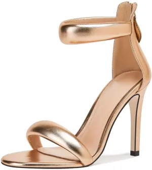 GOSERCE Women's Ankle Strap Stiletto Heels Sandals With Rhinestone Back Zipper Round Open Toe High Heels Prom Party Sexy Heeled Sandals